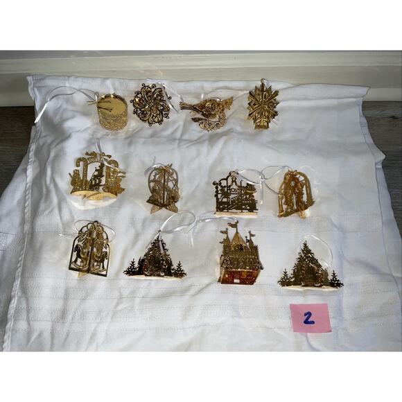 12 Danbury Mint Annual 23 K Gold-Plated & Brass Christmas Ornaments Set - Picture 7 of 8